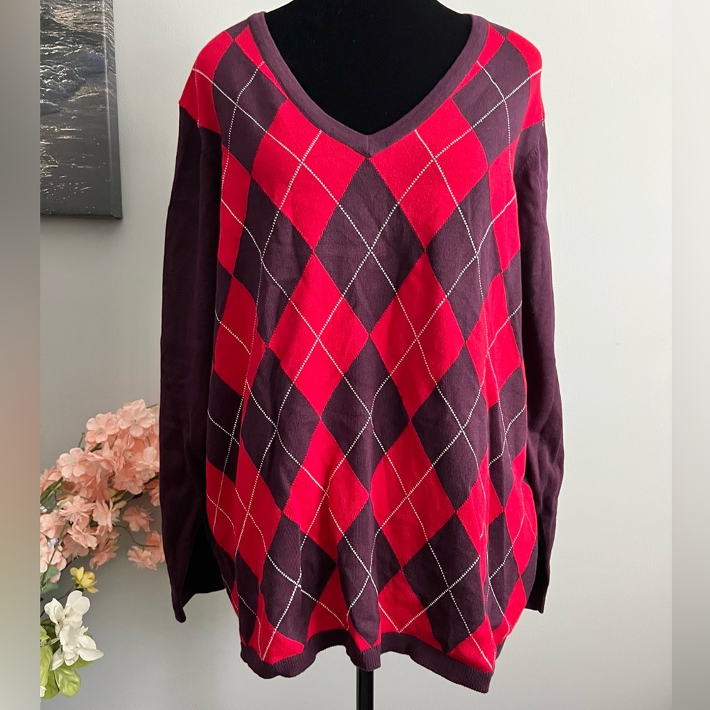 Tommy Hilfiger Plus Size Argyle V-Neck Sweater Size 3X
